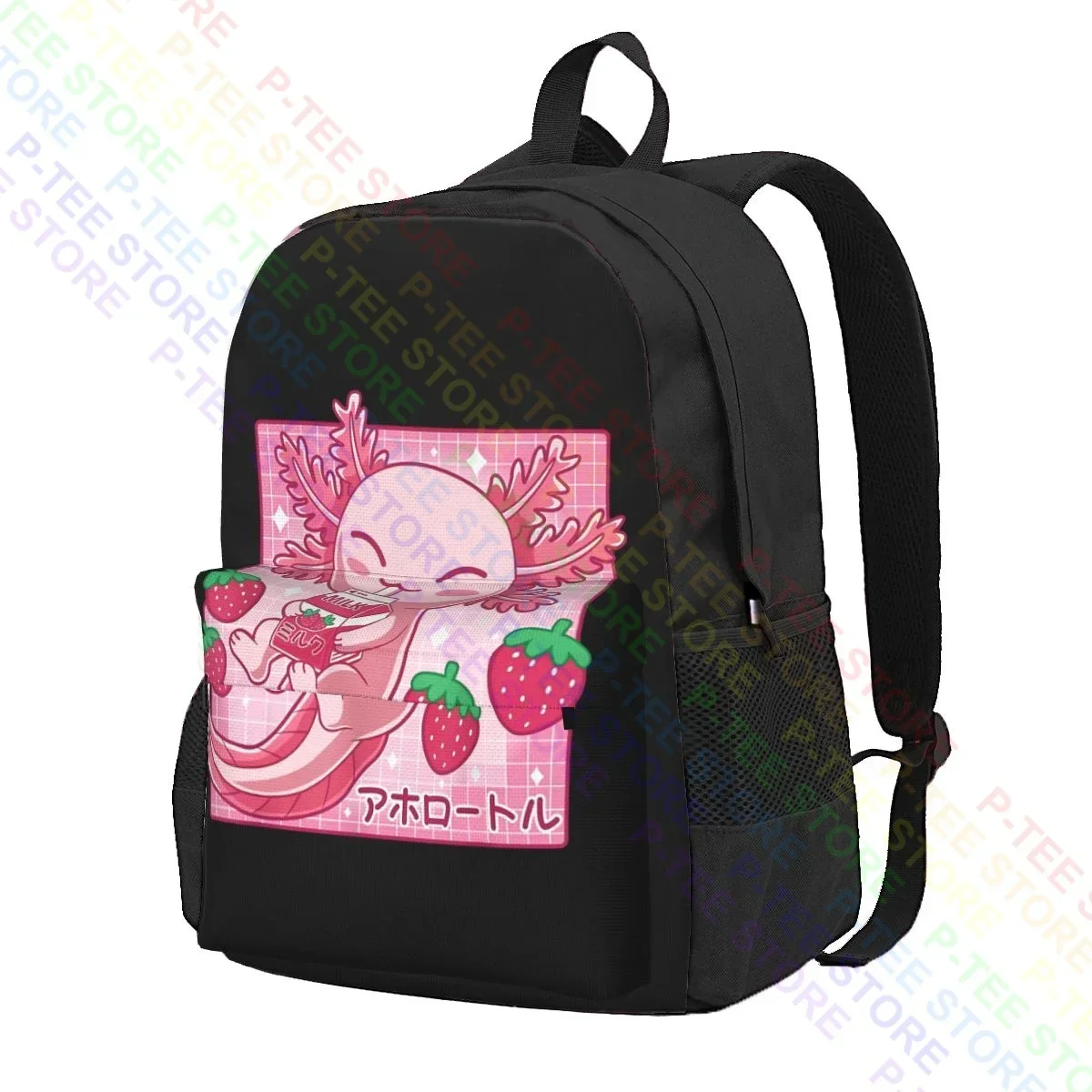 Kawaii Axolotl Strawberry Milk Shake Carton Large Capacity Backpack School Creative Gymnast Bag Bags For Travel