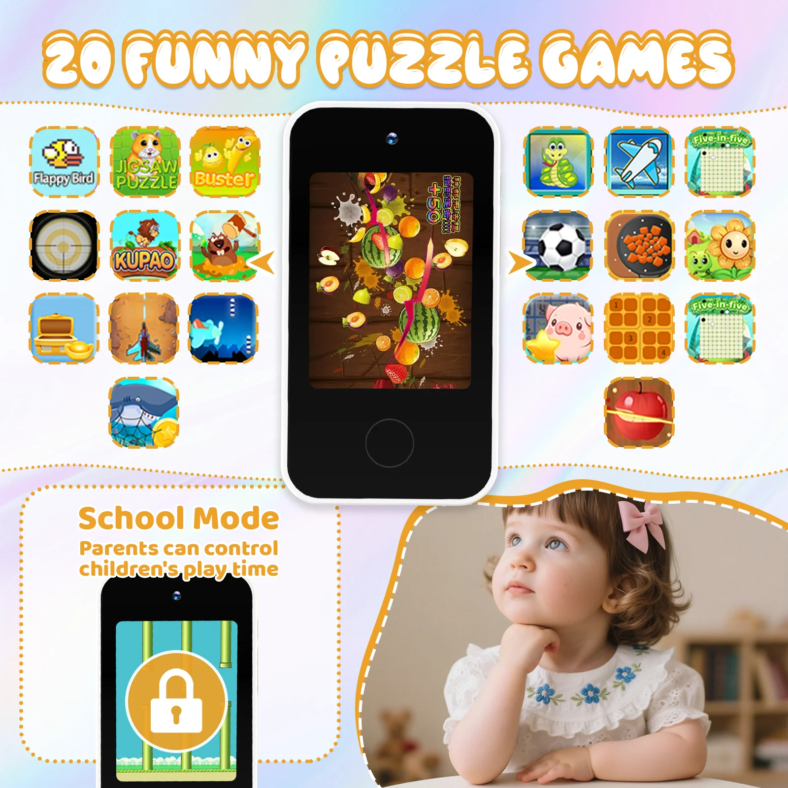 Téléphone intelligent pour enfants, double caméra HD 1080P, écran tactile, Mini lecteur, appareil photo numérique, jouets éducatifs pour filles et garçons, cadeaux de noël