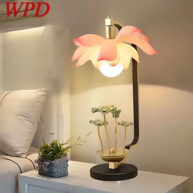 

WPD Contemporary Lotus Table Lamp Chinese Style Living Room Bedroom Tea Room Study Art Decorative Light