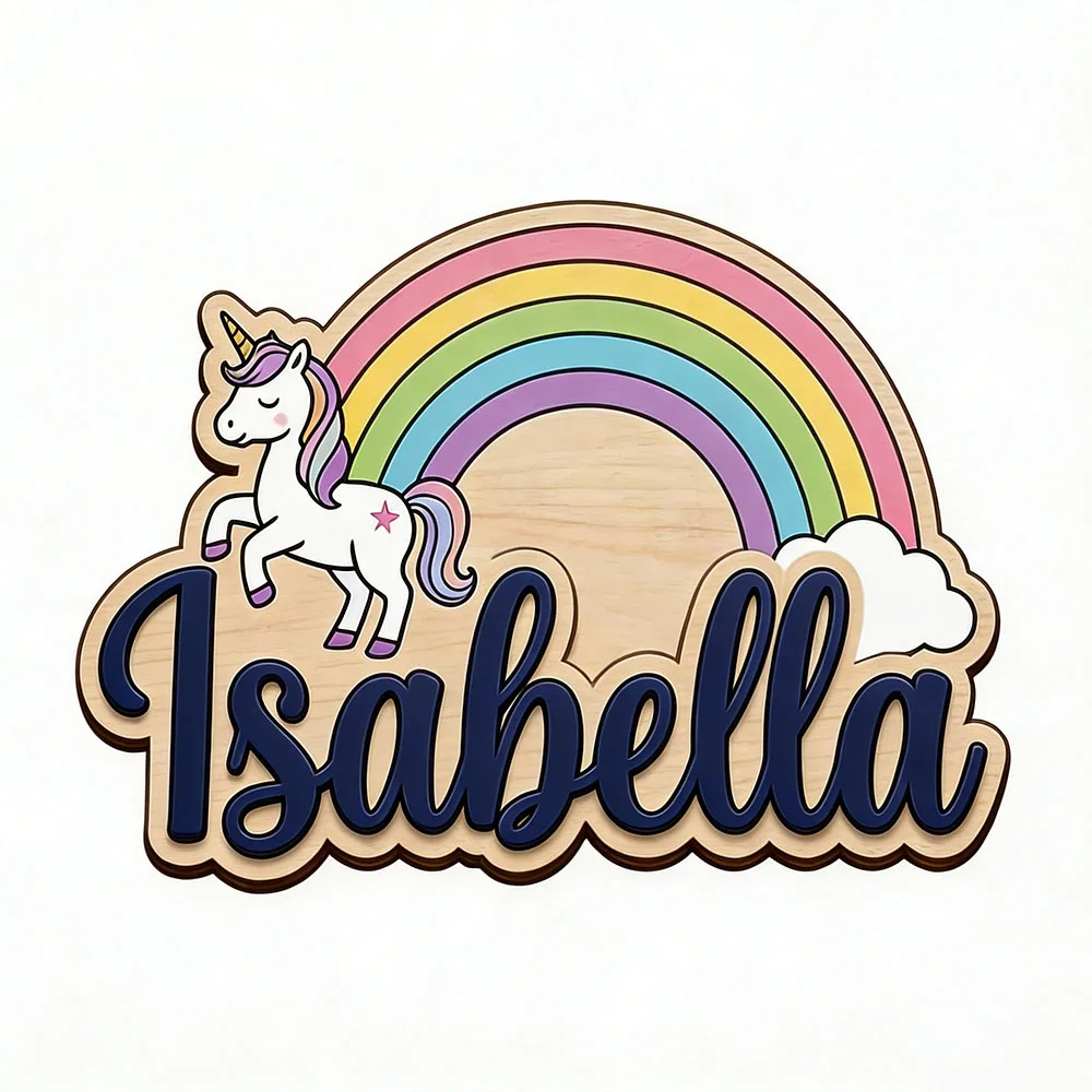 Unicorn & Pastel Rainbow Custom Name Sign Magical Nursery Wall Art Personalized Wooden Plaque for Kids Room view 4