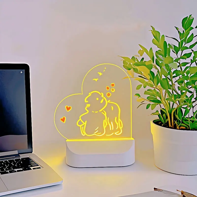 لوح مسح جاف من الأكريليك مع مذكرة ملاحظة مكتبية شفافة خفيفة وقابلة لإعادة الكتابة على شكل ليلي لوحة رسائل مضاءة للعمل في الدراسة المنزلية