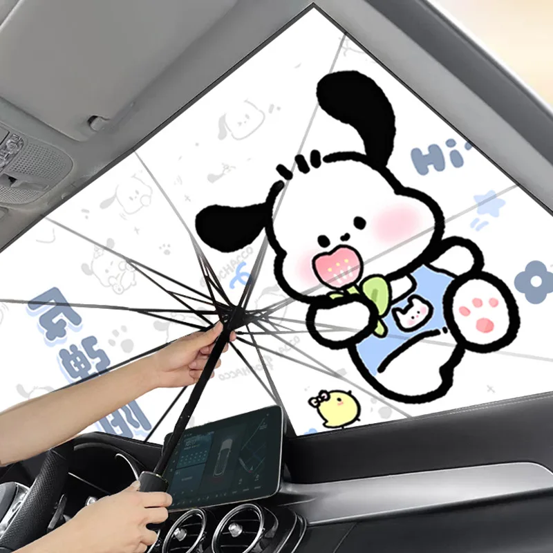 Cartoon Pochacco Car Sunshade Vehicle Mounted Front Windshield Sun Protection Heat Insulation Sunshade Car Sunshades Decorative