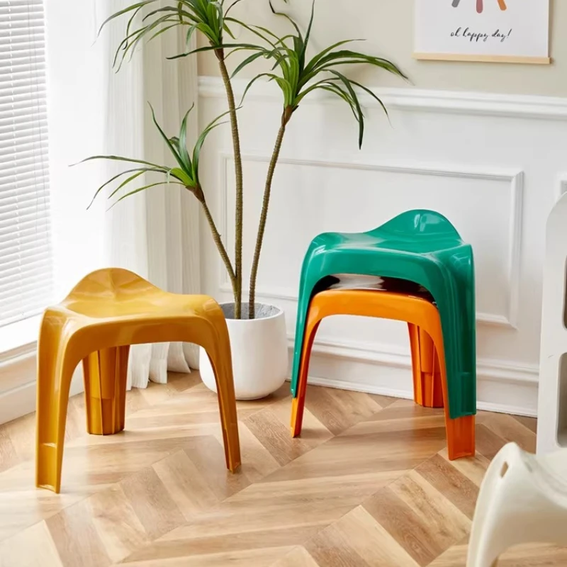 Nordic Vintage Plastic Stool Stackable Entryway Bench Modern Creative Low Ottoman for Living Room