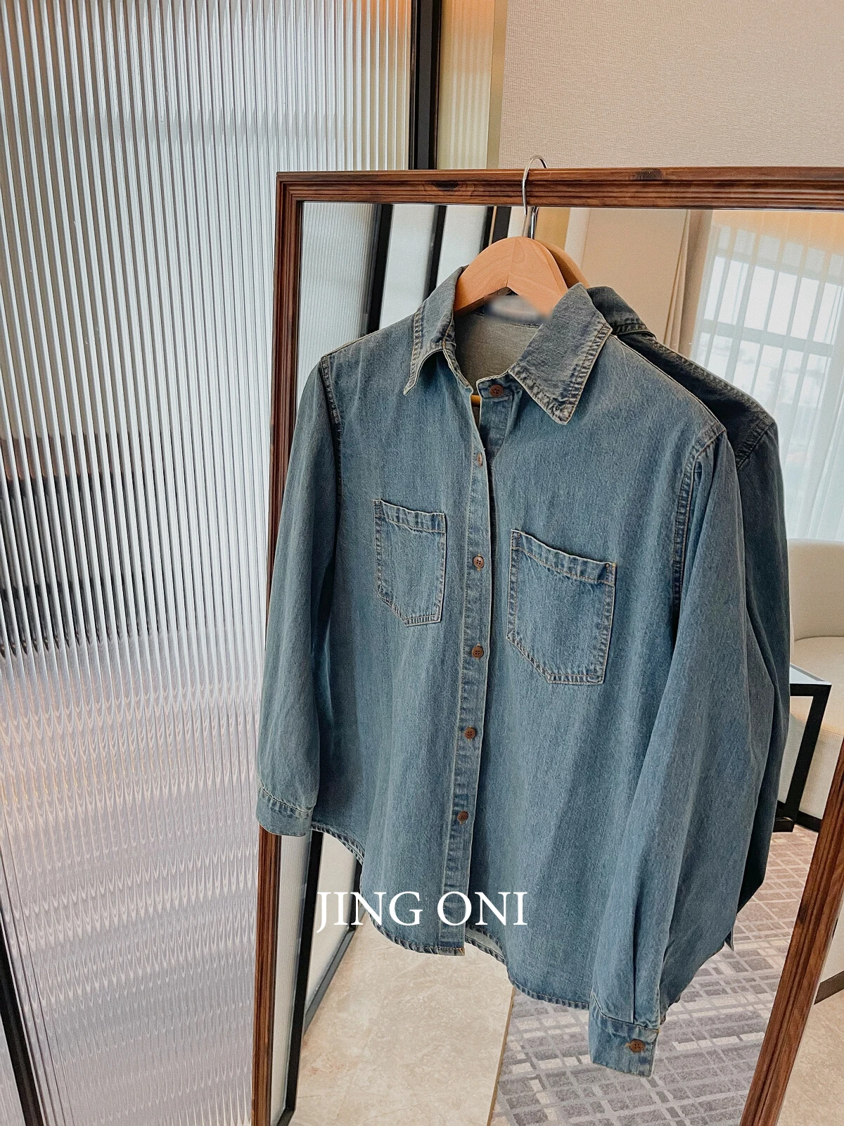 Denim Shirts Y2k Woman Clothing 2023 Korean Style Top Long Sleeve Blouse Crop Fashion Vintage Autumn Oversize Elegant Chic Youth