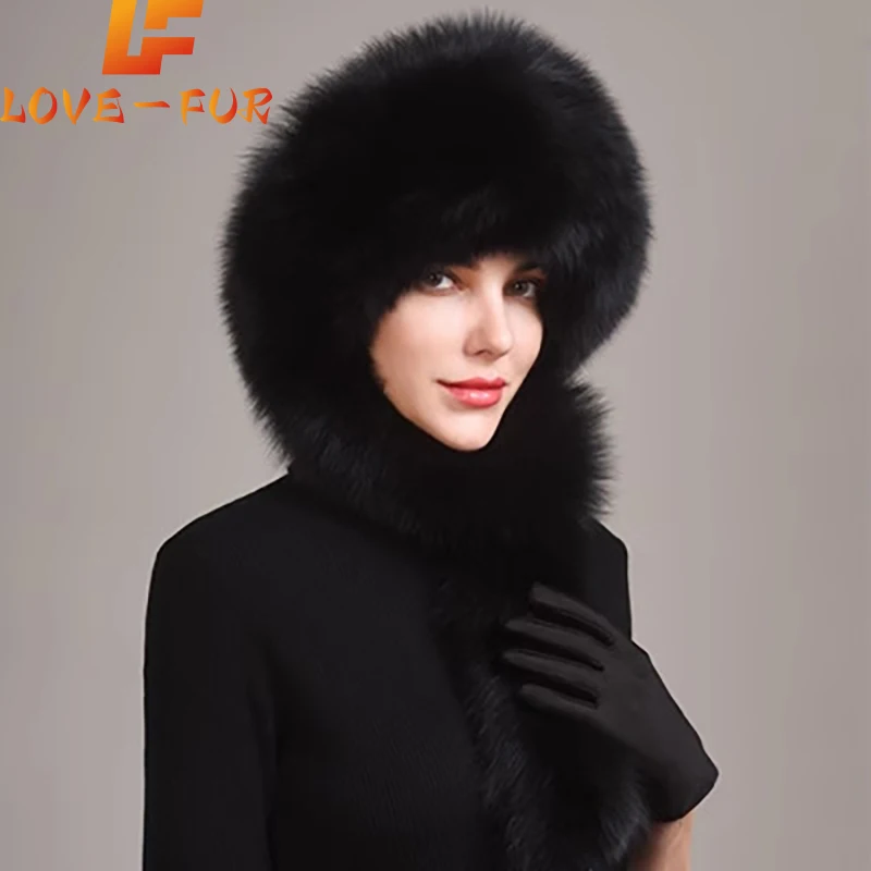 

2024 New Women's Real Fox Fur Hat Scarf Mongolian Bomber Hat Ladies Winter Warm Fox Fur Earflap Caps Russia Winter Real Fur Hat