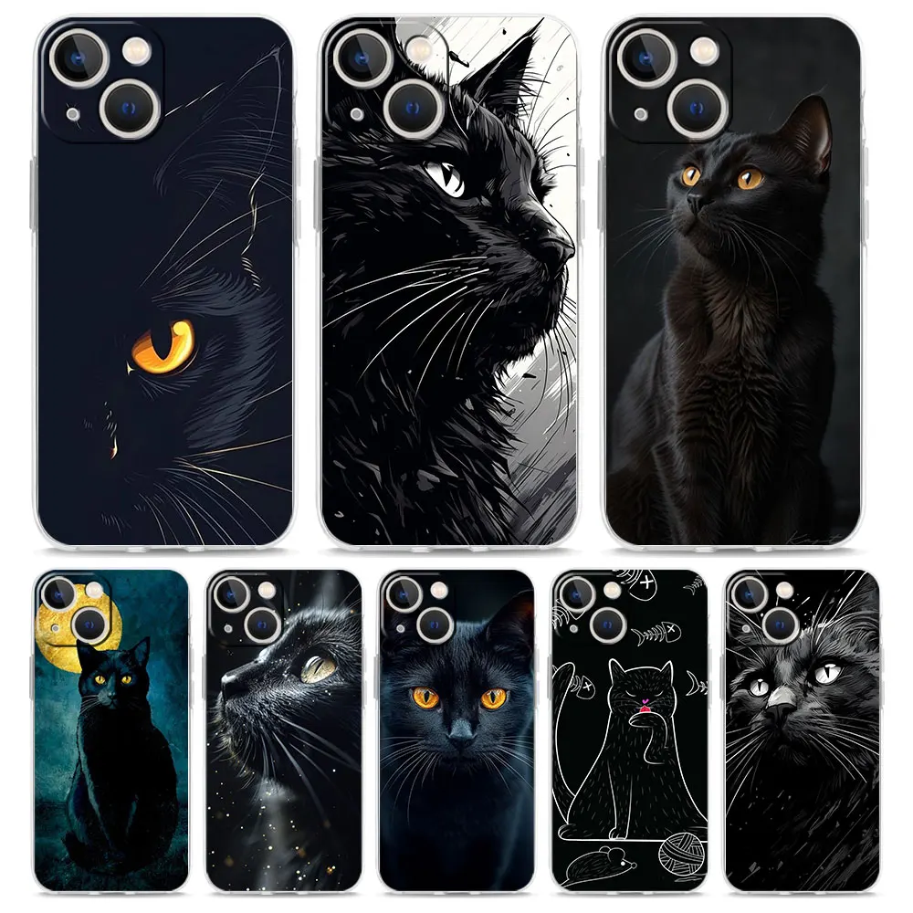 

Black Cat Phone Case For iPhone 17 16 15 11 12 14 13 Pro Max Mini X XS XR 7 8 Plus SE4 16E Shockproof Silicone Soft Cover Fundas