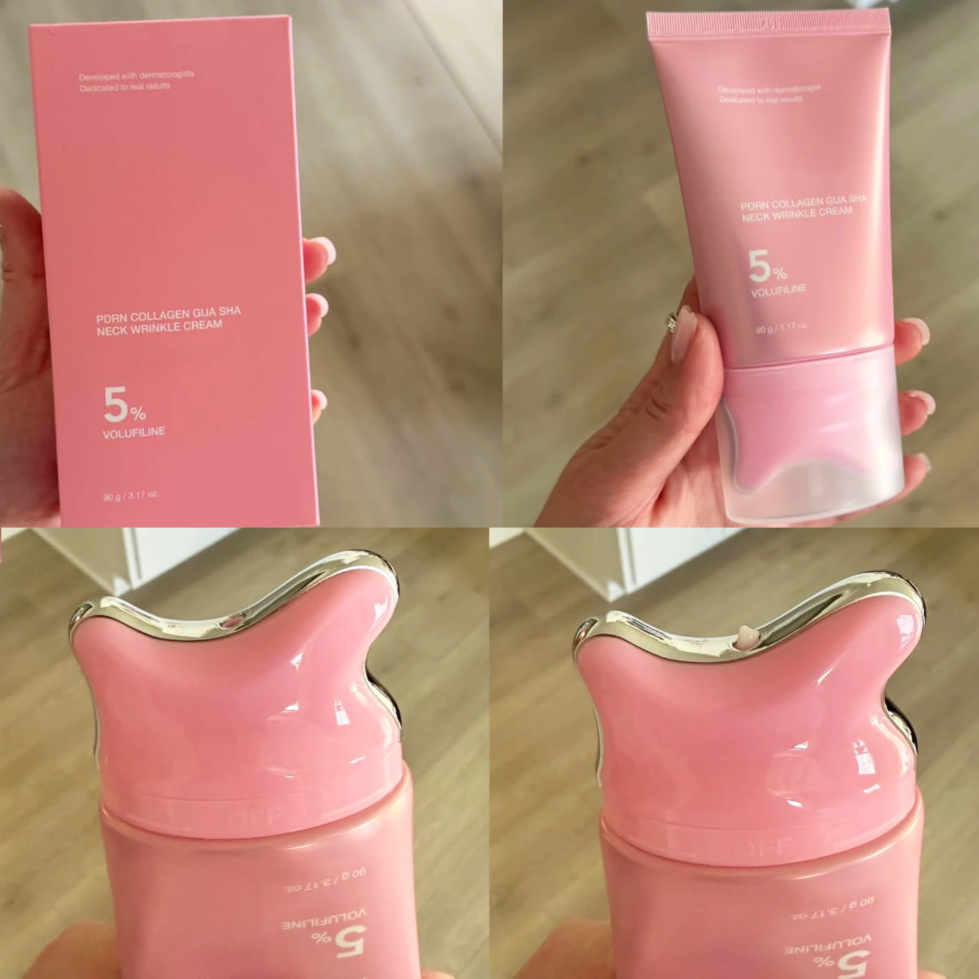 Pink PDRN Collagen Gua Sha Neck Wrinkle Cream Firming Volufiline Roller Skin Cream Moisturizer Reduce Fine Lines Skin