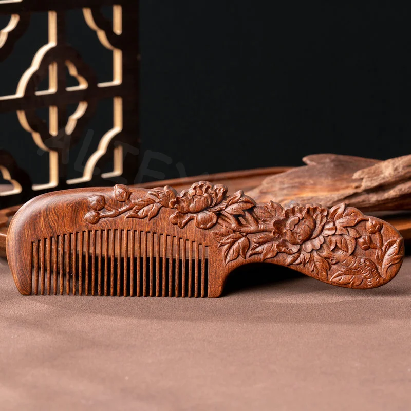 Anti-Static Beard Comb Handicraft Hair Styling Gift's Gift Natural Sandalwood Combs Solid Wood Exquisite Carving Comb