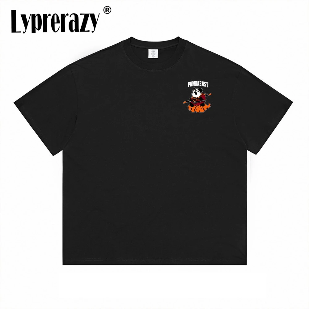 Lyprerazy Sommer Neues Cartoon Sun Wukong Panda Druck Reine Baumwolle Lockeres Kurzarm-T-Shirt