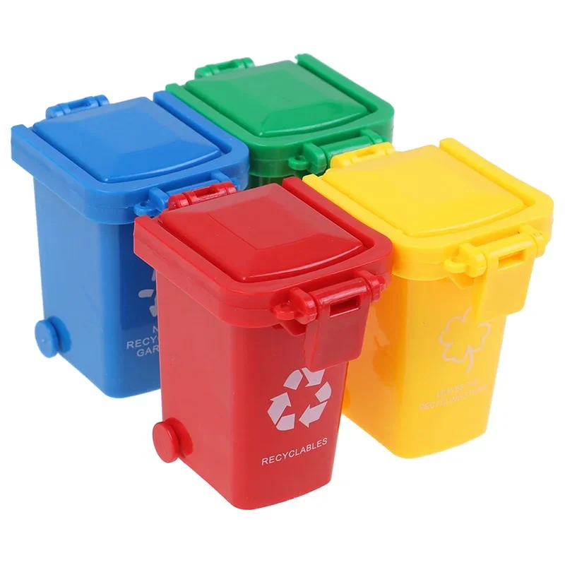 4pcs Simulation 1:12 Dollhouse Mini Trash Can Toy Garbage Truck Cans Curbside Vehicle Bin s Kid  Furniture  Gift