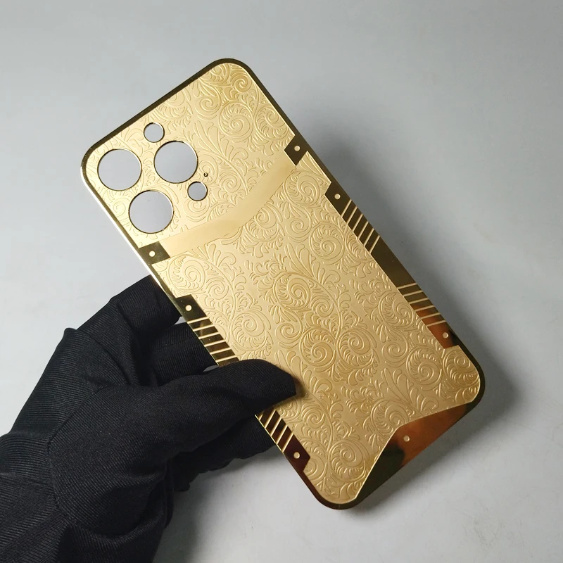 High quality OEM custom luxury plated gold housing with engraving luxury business mobile phone housing for iPhone