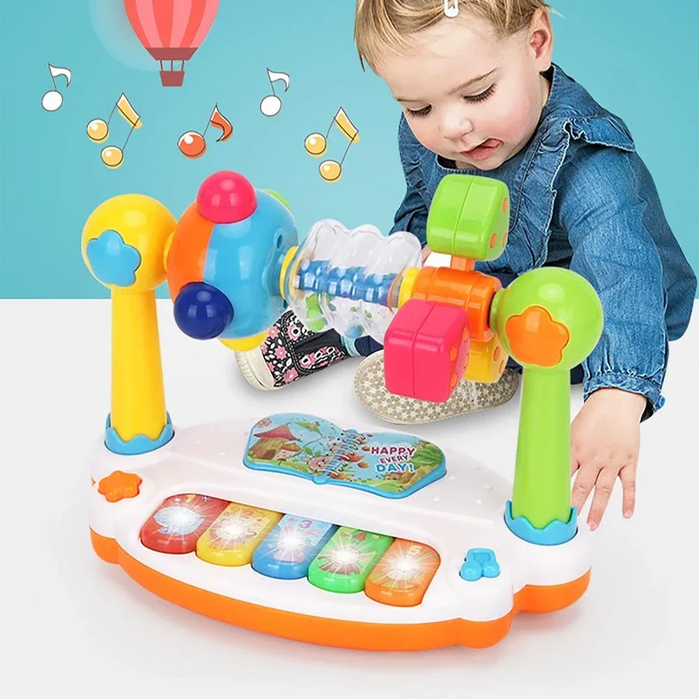 Electronic Children Piano Keyboard with Light Sound Kids Music Early Educational Toys Portable Rotating Musical Instrument Gift