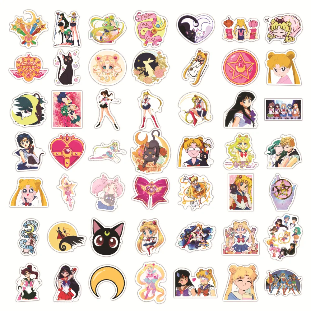 100PCS Sailor Moon Sticker Waterproof Suitcase Notebook guitar Skateboard Sticker Cute Anime Stickers Laptop Skin Sticker Pack