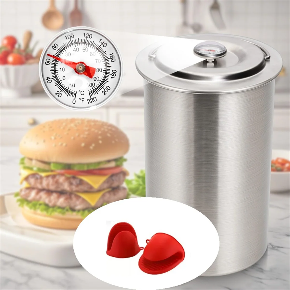 

2025+ DeliMeat , Stainless Steel Ham PressMold with Thermometers & Silicone Kitchen Mittens
