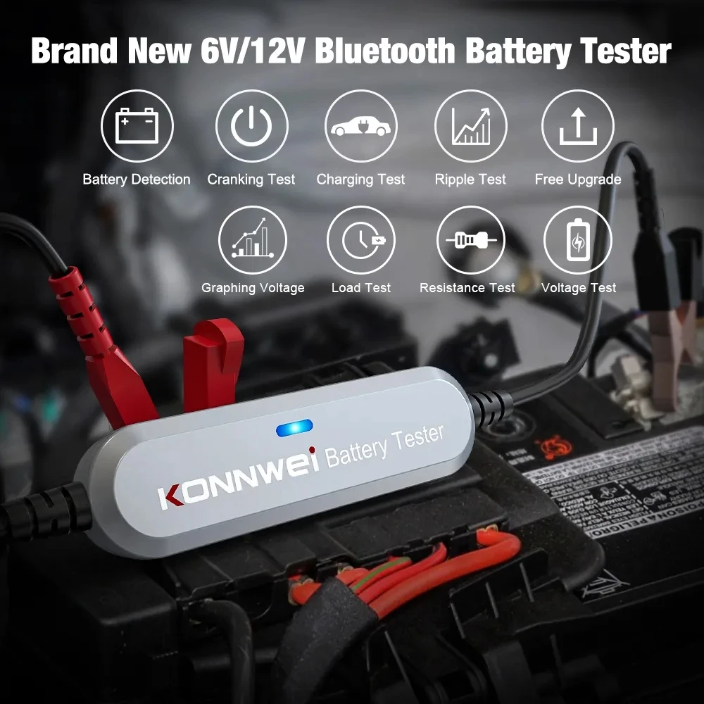 KONNWEI BK100 6V 12V Car Battery Tester Motorcycle Battery Analyzer Load Cranking Charging Tester Bluetooth for Android/IOS