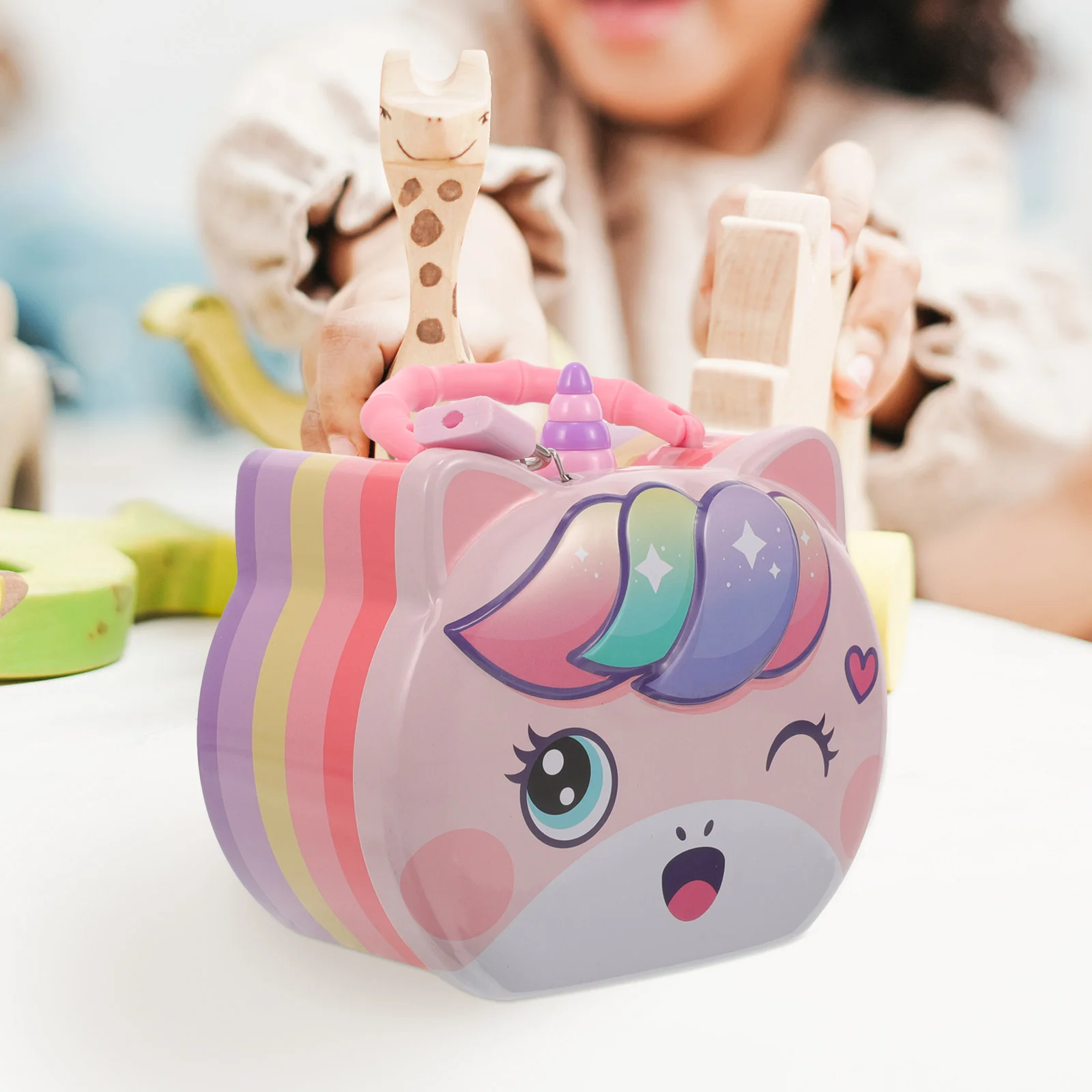 Unicorn Piggy Bank Cartoon Metal Birthday Gift for Girls Kids Little Coin Jar Anti-fall Banks