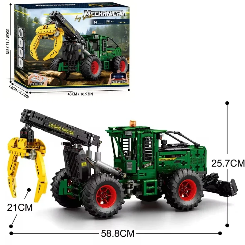 1741 pçs rc blocos de construção trator de madeira tecnologia trator agrícola eletrônico controle remoto carro tijolos modelo crianças brinquedos diy presentes