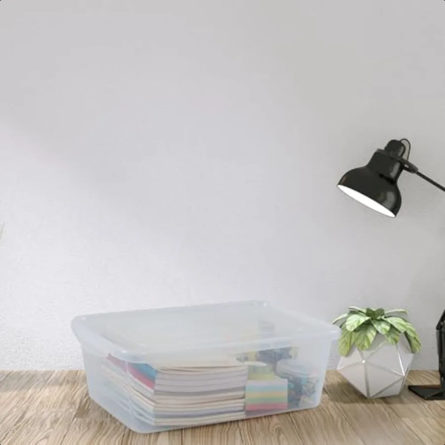 Confezione da 4 contenitori portaoggetti da 13 litri con chiusura in plastica, contenitori refrigerati con coperchi trasparenti