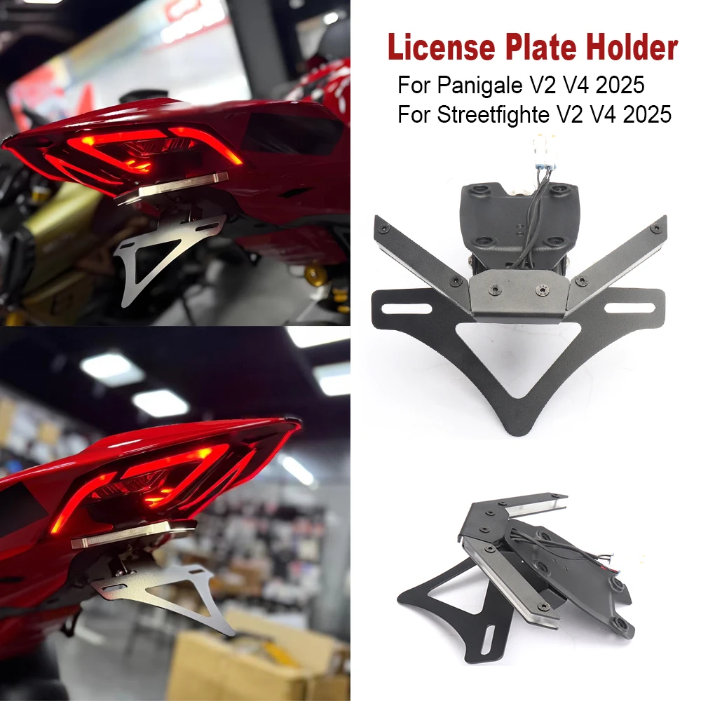 

Motorcycle Short Tail For Ducati Panigale V4S V4 V2 Streetfighte V2 V4 2025 integrated License plate holder LED Turn Light
