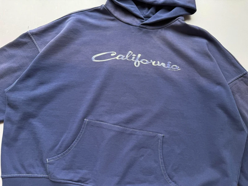 Handwritten Signature Letters Short Wide Boxy Hooded Sweatshirts Retro Washed Purple ERL Hoody Oversize Men Women Street Outfit