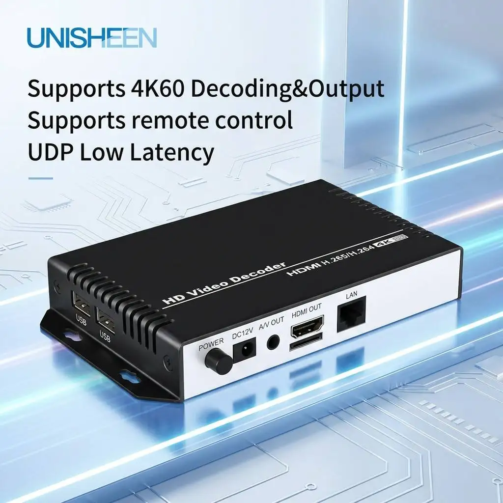 UNISHEEN JM2650 4K H.265 RTSP RTMP UDP to HDMI CVBS Hardware Video Decoder With Remote Control for Live Media Player