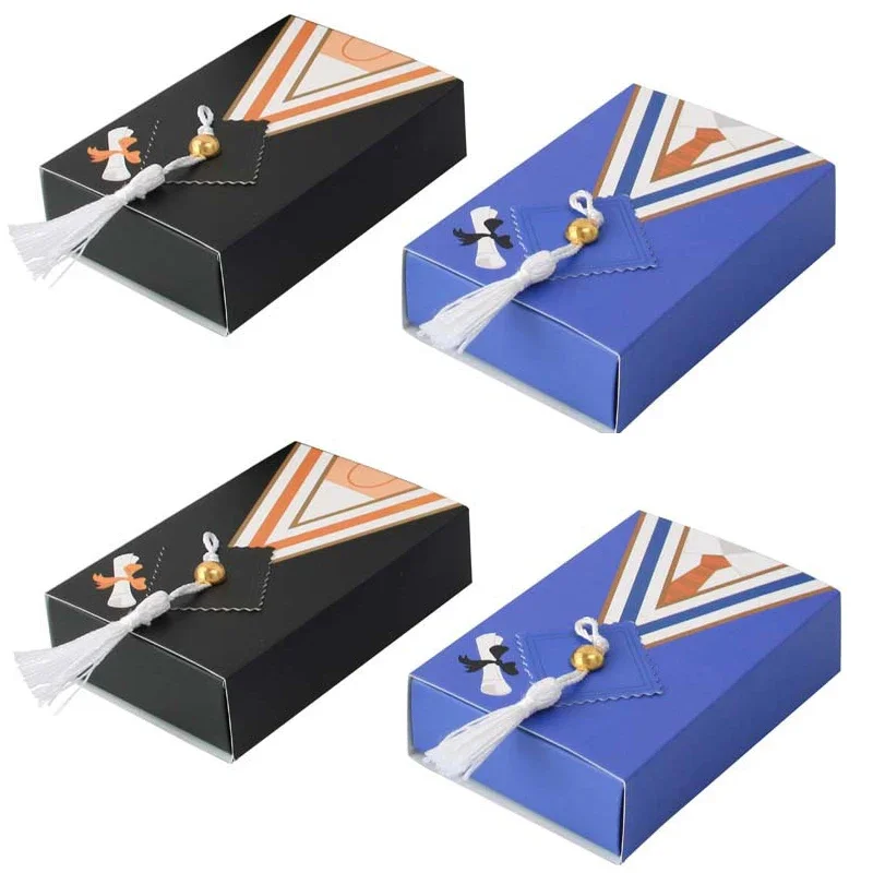 New Arrival Black/Blue Gift Box Chocolate Paper Candy Boxes & Bags for Graduation Parties Bachelor's Cap Doctoral Gown