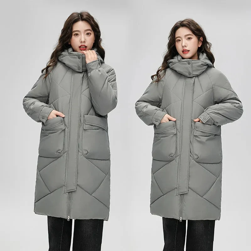 Down Cotton Snow Wear Overcoat Thicken Warm Side Split Jackets New Loose Cotton Padded Chaqueta Winter Hooded Long Parkas Women