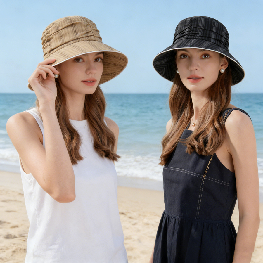  Japanese-Style Textured Pleated Fisherman's Hat with Large Brim for Face Protection and Sun Protection, Breathable and Not Stuffy, Suitable for Spring and Summer Outings, Shopping, Beach Vacations, Etc 