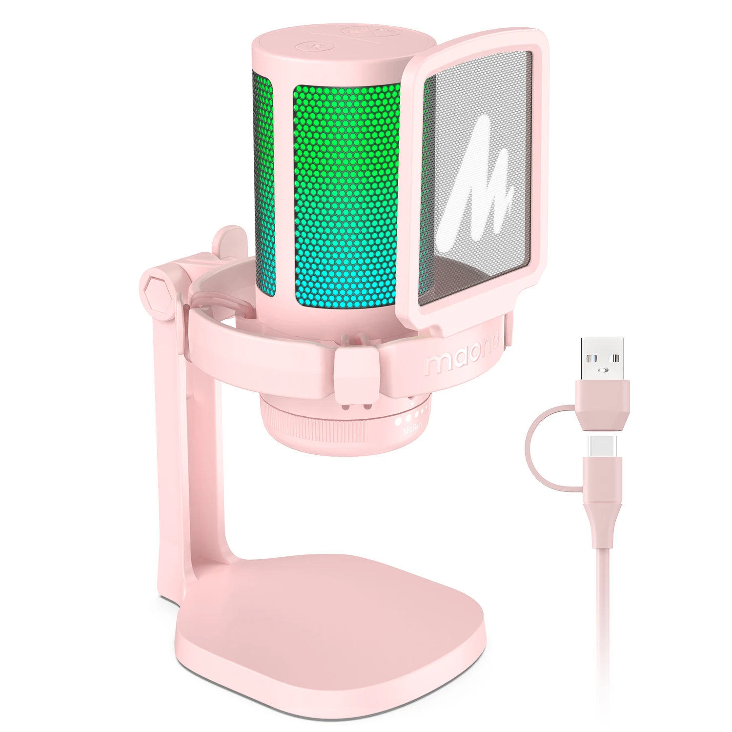 Maono DGM20S Gaming-USB-Mikrofon mit Geräuschunterdrückung, RGB-Beleuchtung, Stummschaltung, Zero-Latency-Monitoring für Livestreaming und Podcasting 3