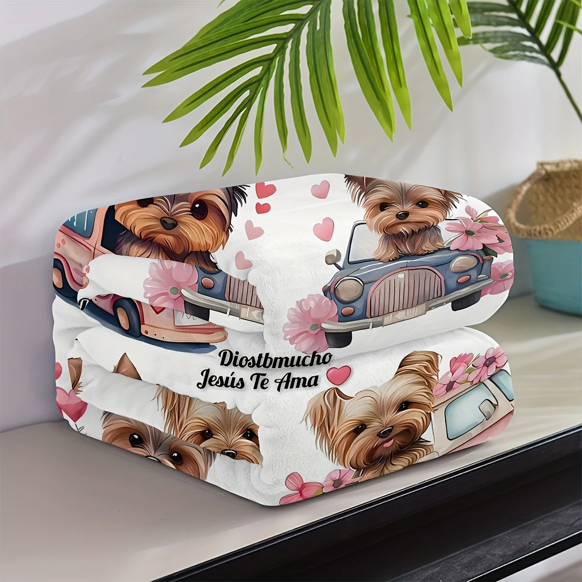 Yorkie Cartoon Print Flannel Blanket | Tear-Resistant, All-Season Home Throw for Bedroom, Living Room, Office | Polyester Fabric