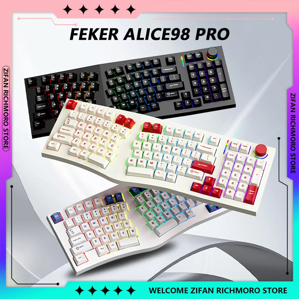 New FEKER Alice98Pro Ergonomics RGB Hot-Swap 3Mode Wireless Wired Keyboards Custom Mechanical Keyboard Alice PC Keyboard Gifts