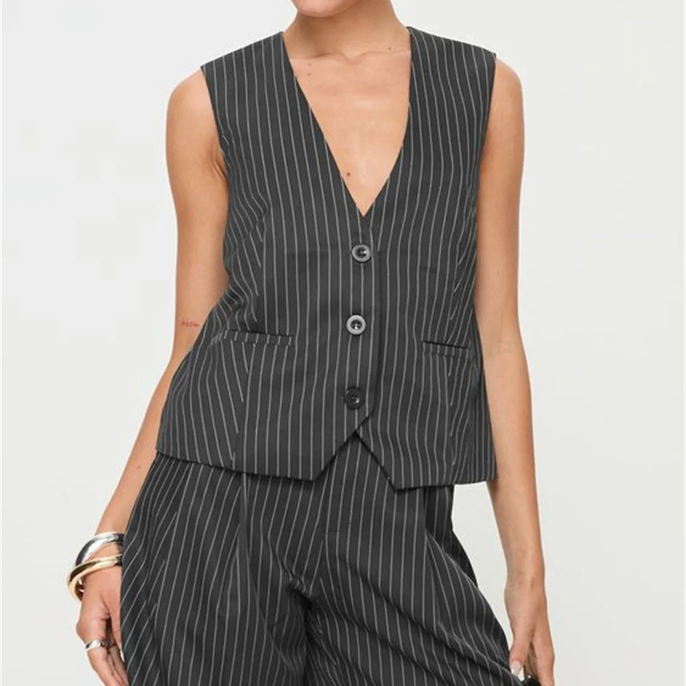 

Women 2 Piece Sets Stripes Single-Breasted Classic Black Outfit Clothes Sales New in Matching Sets Woman Summer Suit