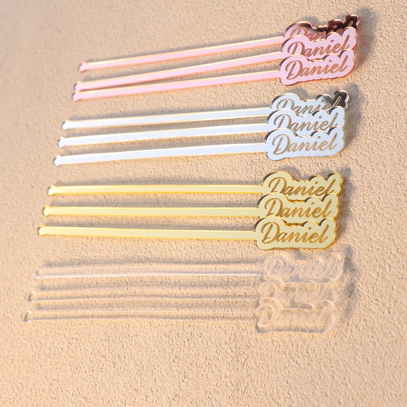 Custom Name Drink Stirrers Sideways Personalized Acrylic Wine Charm Table Tag Glass Markers Swizzle Sticks Wedding Decorations