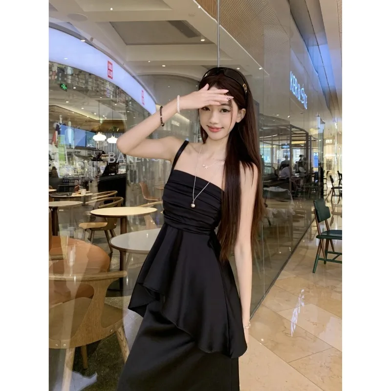 Women's French Graceful Sexy Sleeveless Tube Top Skirts Two Piece Suits Lady Summer Irregular Shirt Midi Split Skirt Outfit 2025