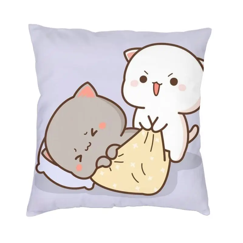 Peach And Goma Mochi Cat Wake Up Cushion Cover 45x45 Decoration 3D Print Throw Pillow for Sofa Double Side