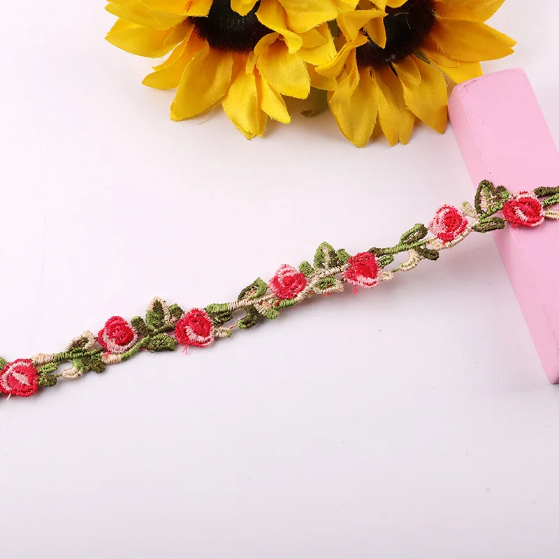 4Yards/Lot Small Rose Flower Embroidery Fabric Lace Trim Ribbon DIY Wedding Children's Dress Skirt Accessories