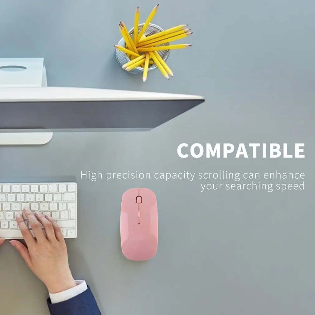 Pink Bluetooth-compatible 2.4GHz Wireless Mous USB Optical Rechargeable Mouse for Computer Laptop PC Macbook Gaming Mouse Gamer