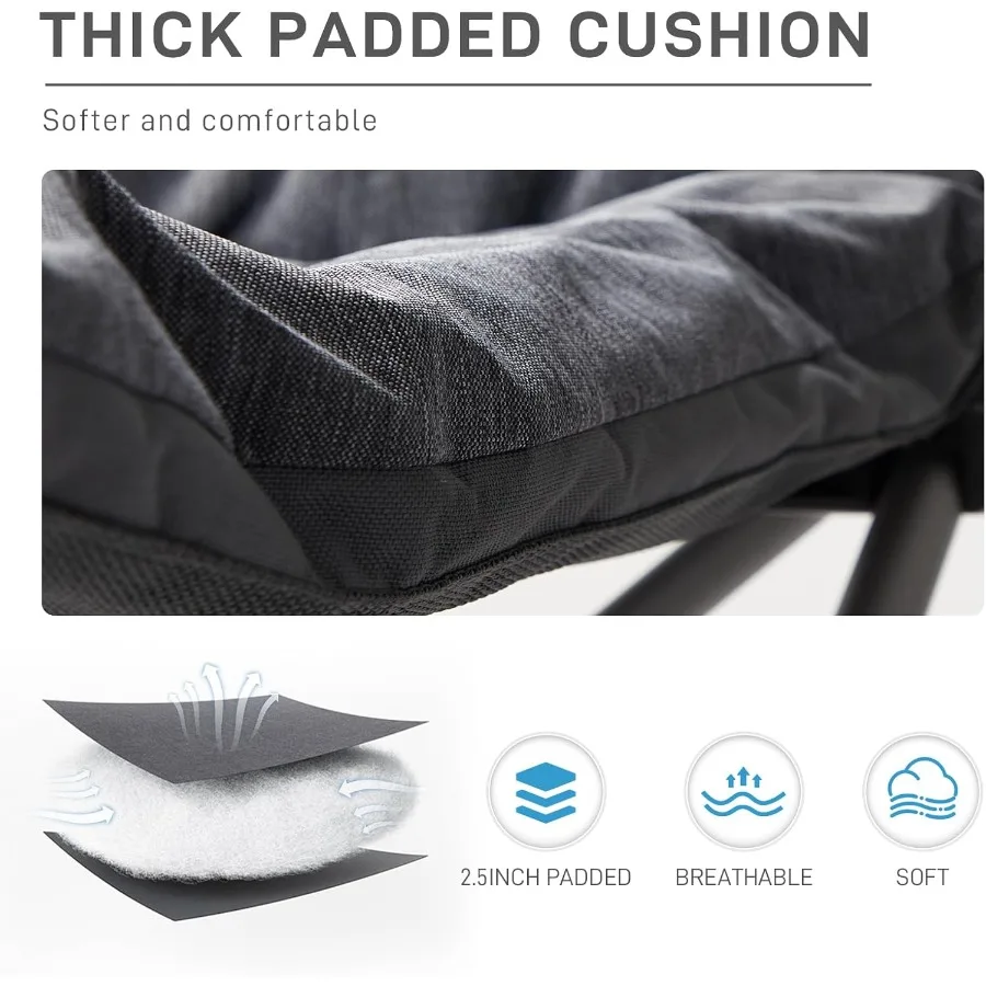 كرسي تخييم مزدوج للبالغين مبطن قابل للطي للتخييم مقعد الحب مع جيب جانبي أريكة تخييم محمولة لشخصين ثقيلة