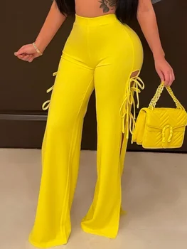 BKLD Frauen Kleidung Mode Einfarbig Spitze-Up Ausgestelltes Hosen Sexy Nachtclub Outfits Party Breite Bein Hosen Hohe Taille hosen