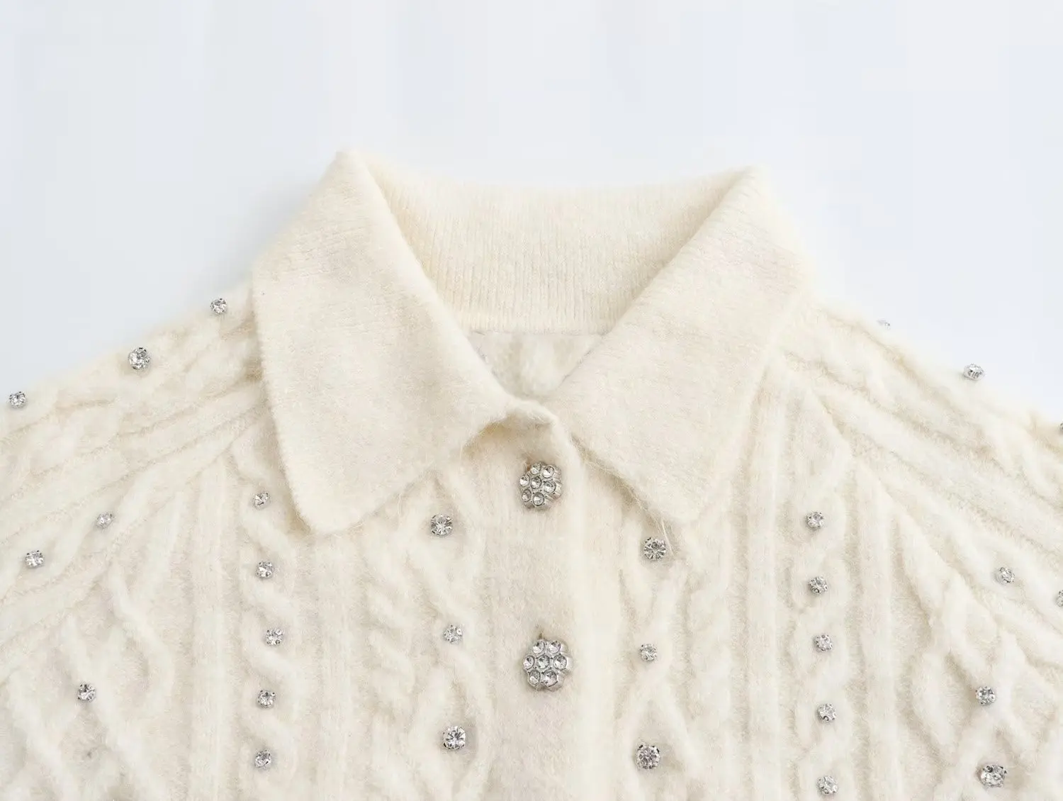 Dave&Di French Fashion Women's Elegant White Knitted  Beaded Jacket Casual Single Breasted Cardigan Women