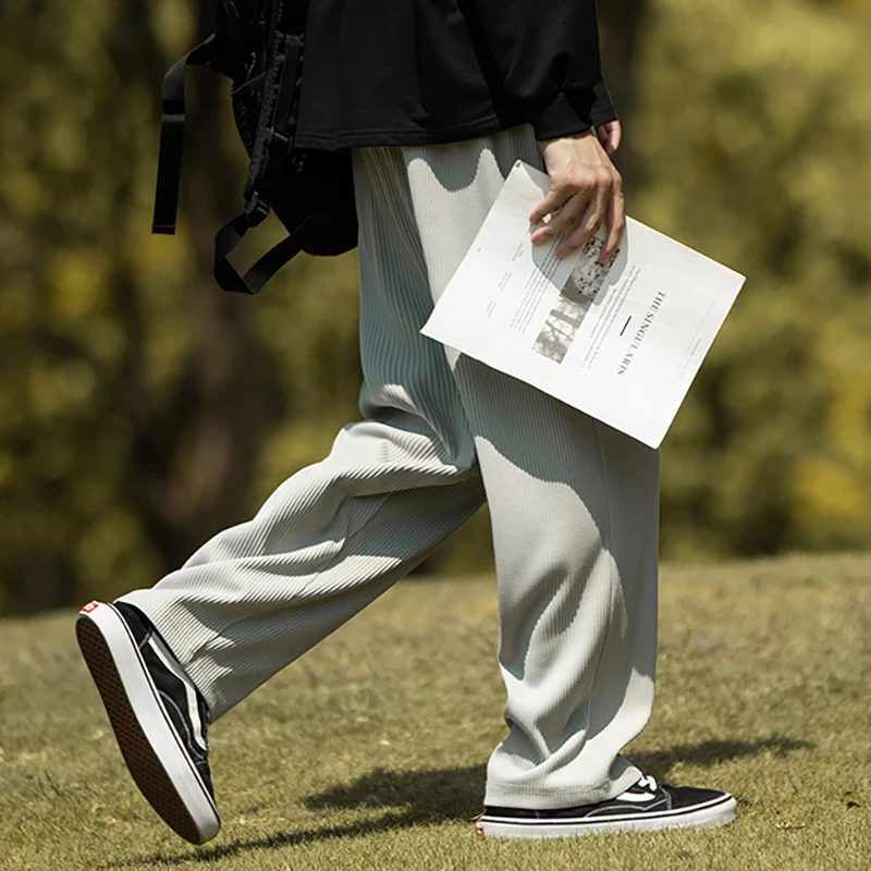 

Мужские летние тонкие свободные брюки из ледяного шелка с широкими штанинами, струящиеся, в пол, повседневные, модные, молодежные