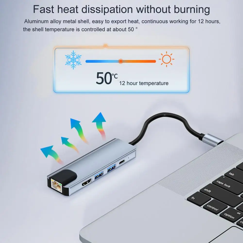 Estación de acoplamiento tipo C para ordenador, conveniente multipuerto de aleación de aluminio 5 en 1, Imagen Clara, Compatible con HDMI