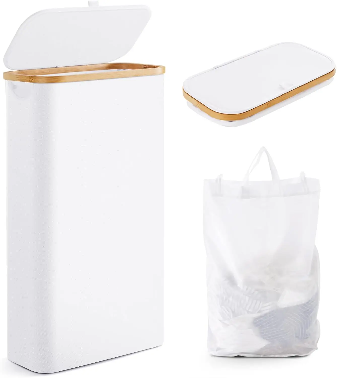 

Slim Laundry Hamper with Lid, 63L Laundry Basket with Removable Bag, Oxford Fabric Laundry Bin with