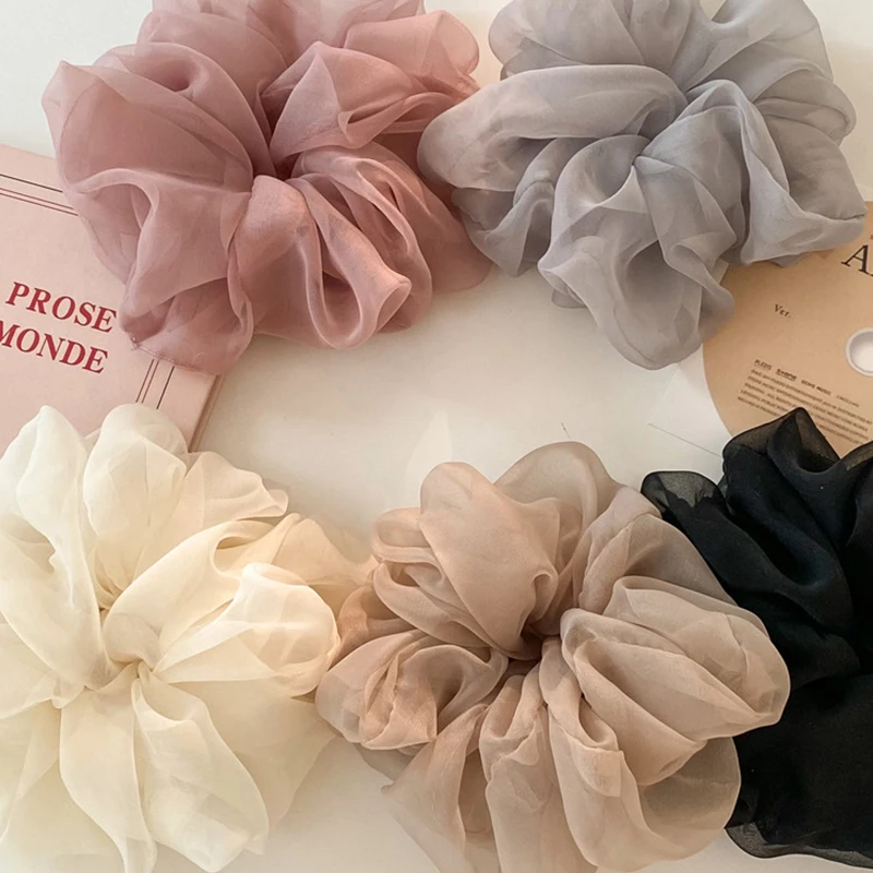 Solid Color Organza Hair Scrunchies Summer Chiffon Hair Rope Fashion Hair Accessories Elastic Bands For Girls Ponytail Holder