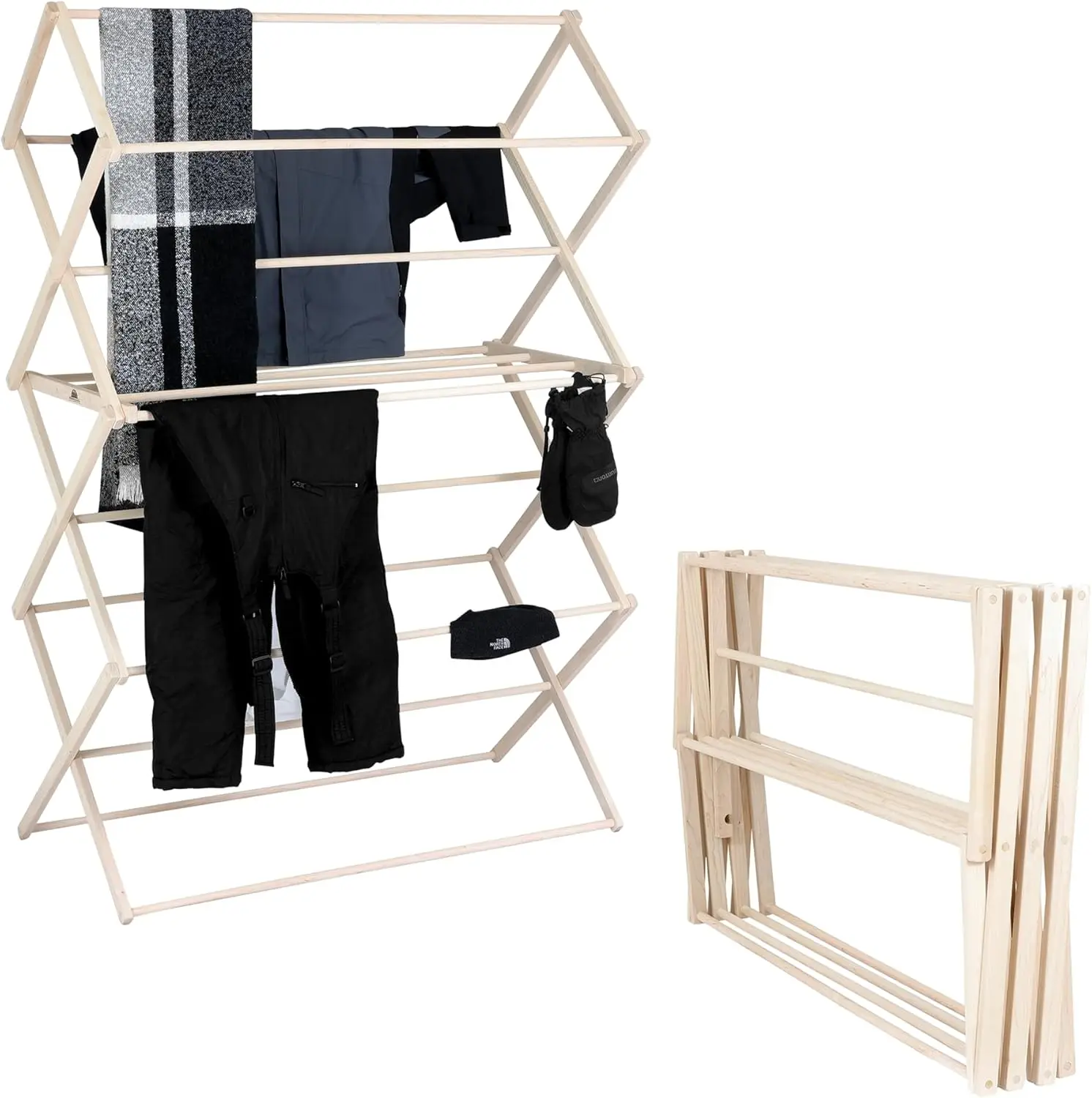 

Clothes Drying Rack Solid Maple Hard Wood Laundry Rack for Blankets, Towels, Bedding & More, Heavy Duty Folding Drying Rack