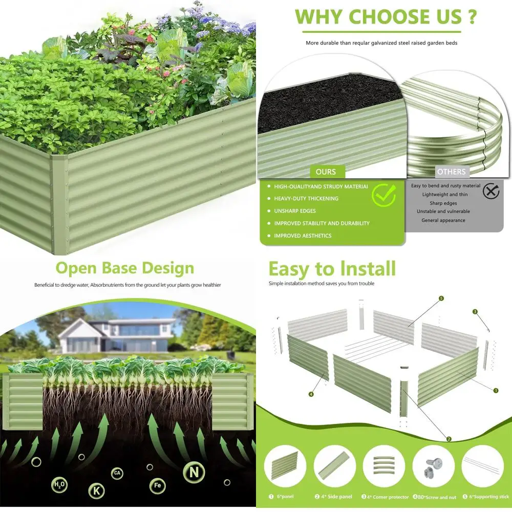 

Rectangle Galvanized Raised Garden Bed Kit - Large Outdoor Planter for Vegetables, Fruits, and Herbs