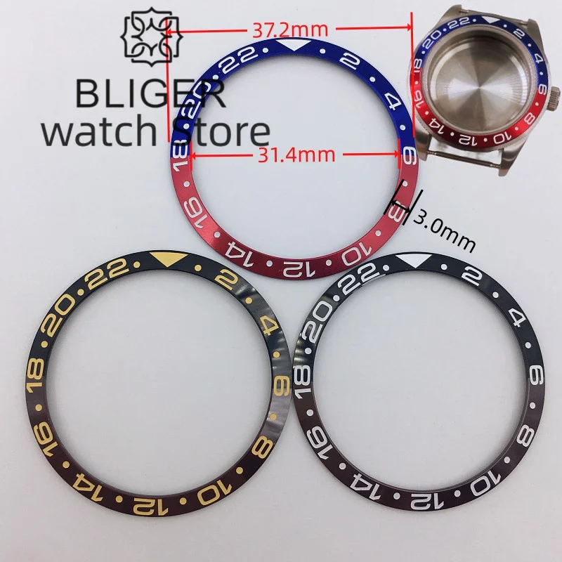 

BLIGER 37.2mm x 31.4mm Ceramic/aluminium Bezel Insert Black Blue and Red Watch Bezel Insert Fit 39mm Case Watch Accessory Parts