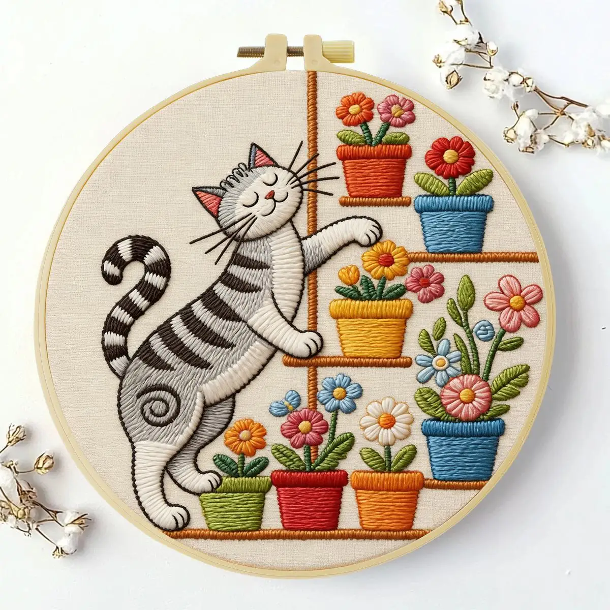 1 Stück 20X20CM/15X15CM 7,87/6,3 Zoll Tier - Katze Stickerei Starter-Kit DIY-Kit DIY-Stickerei-Set Handarbeiten Malerei – Detail 1