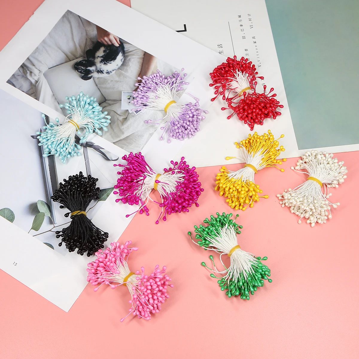 120-150pcs 55mm künstliche Blumen Staubblatt Hochzeit Wohnkultur DIY Sammelalbum Kranz mehrfarbigen Doppelkopf gefälschte Blumen Zubehör – Detail 5