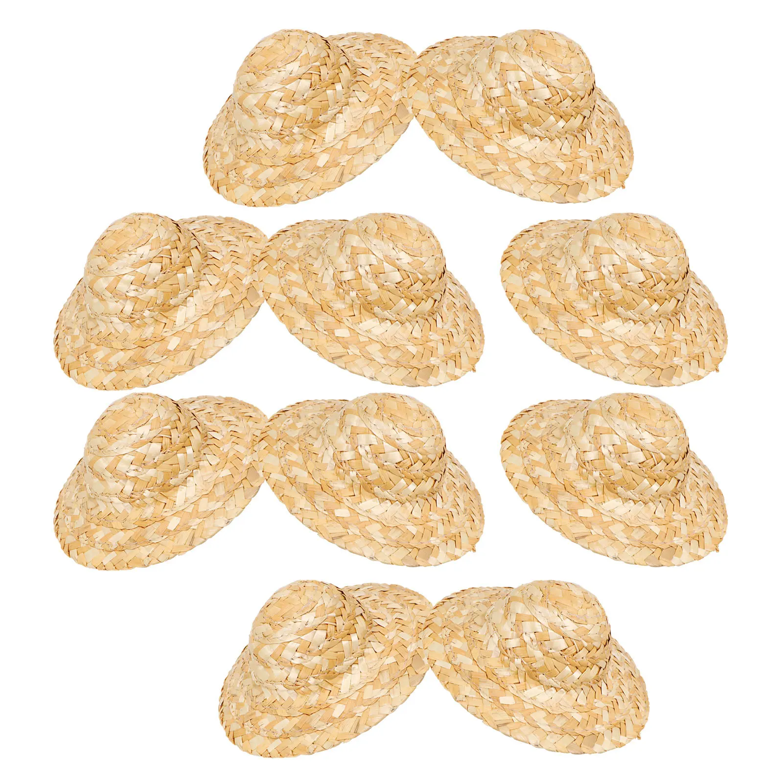 

10Pcs 13Cm Small Straw Hats Handcrafted Miniature Woven Caps for Crafts Decorative DIY Hat Set for Handicrafts Classroom